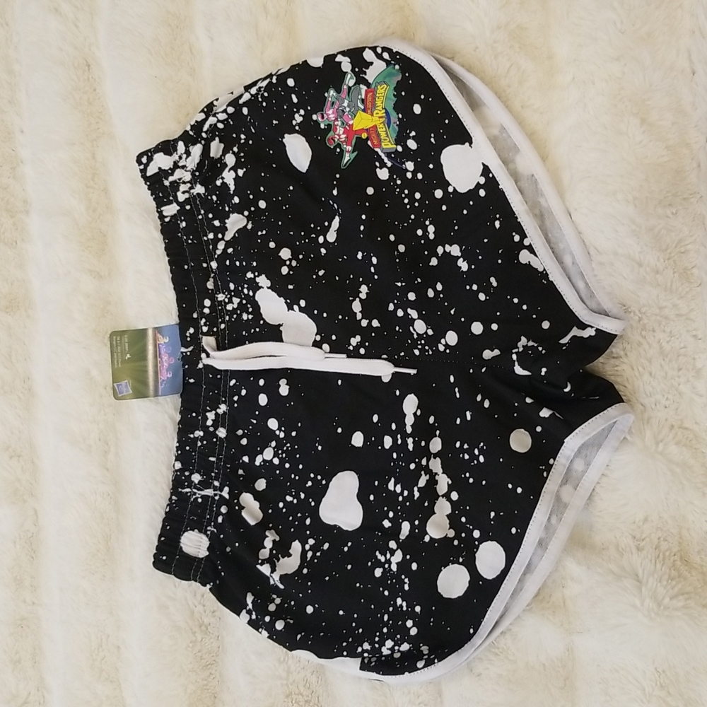Power Rangers Black White Paint Splatter Shorts size L for girls and women